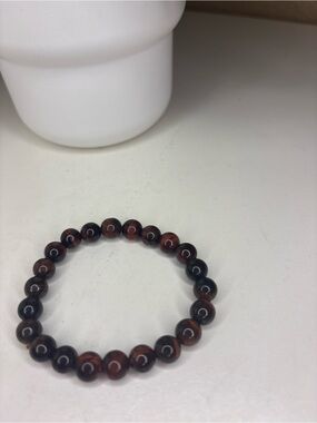 Natural Red Tiger’s Eye Beaded Stretch Bracelet 8mm Gemstone Unisex Boho